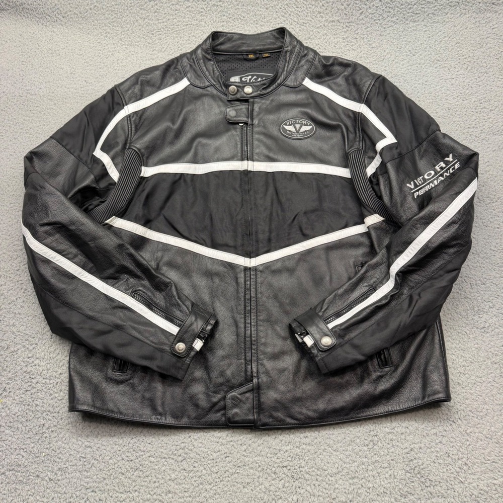 Victory Motorcycles Men's XXL Performance Leather Riding Jacket Black/White Trim